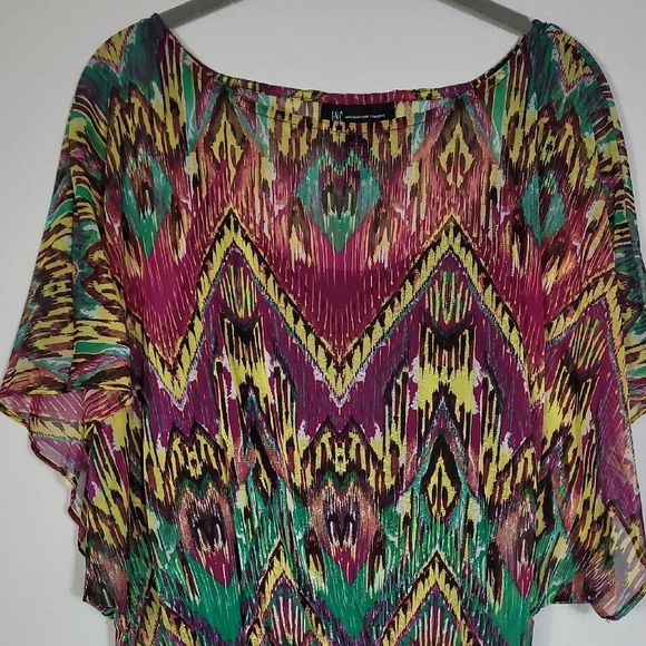 Y2K INC Geometric Peplum Women Top Multicolor Size L Nylon Flutter Sheer Sleeve - Picture 2 of 15